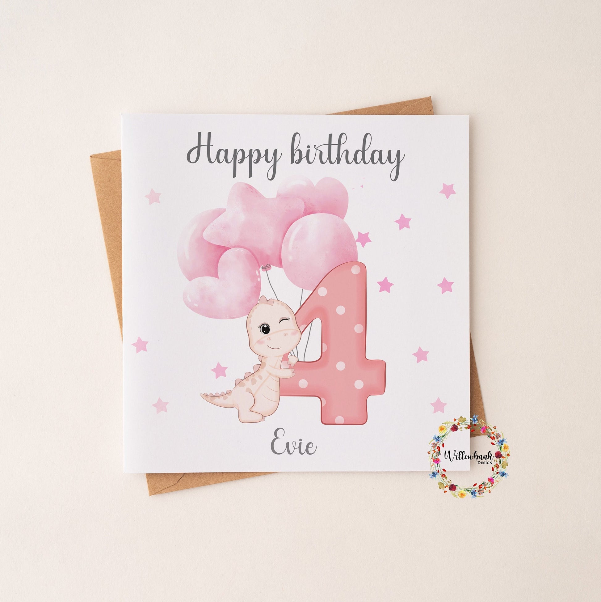 Personalised Happy Birthday Card l Ages 1-5 l Pink Dinosaur Birthday Card