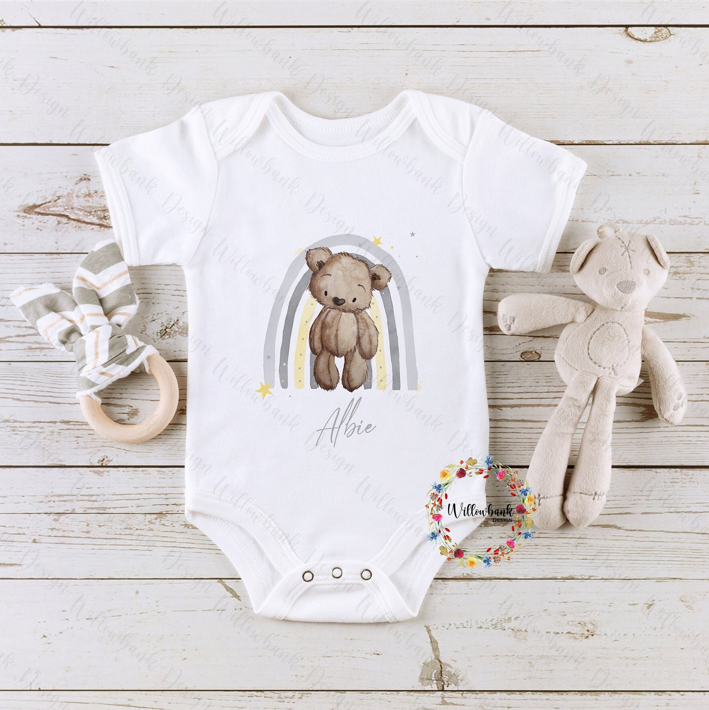 Personalised Rainbow Teddy Bear Baby Bodysuit l Baby Girl Vest l New Baby Gift l Baby Shower