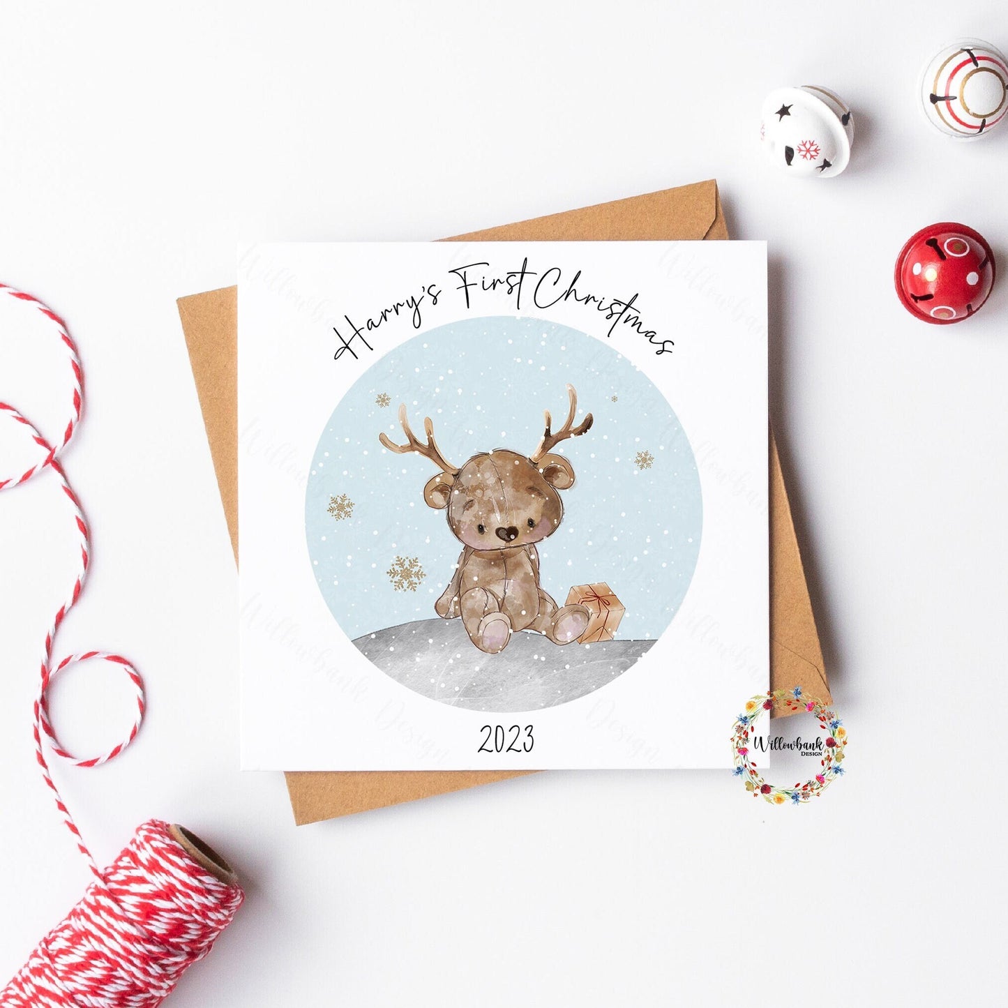 Personalised Baby's First Christmas Card l Reindeer Bear Christmas Greeting Card l 1st Christmas