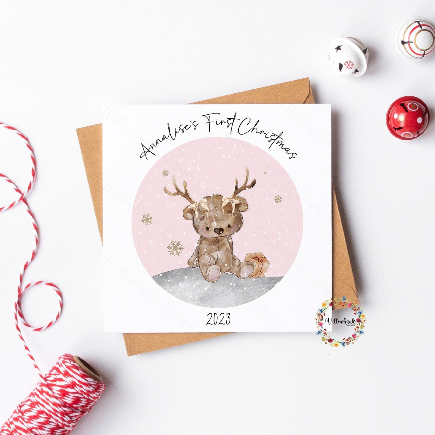 Personalised Baby's First Christmas Card l Reindeer Bear Christmas Greeting Card l 1st Christmas