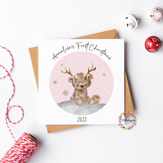 Personalised Baby's First Christmas Card l Reindeer Bear Christmas Greeting Card l 1st Christmas