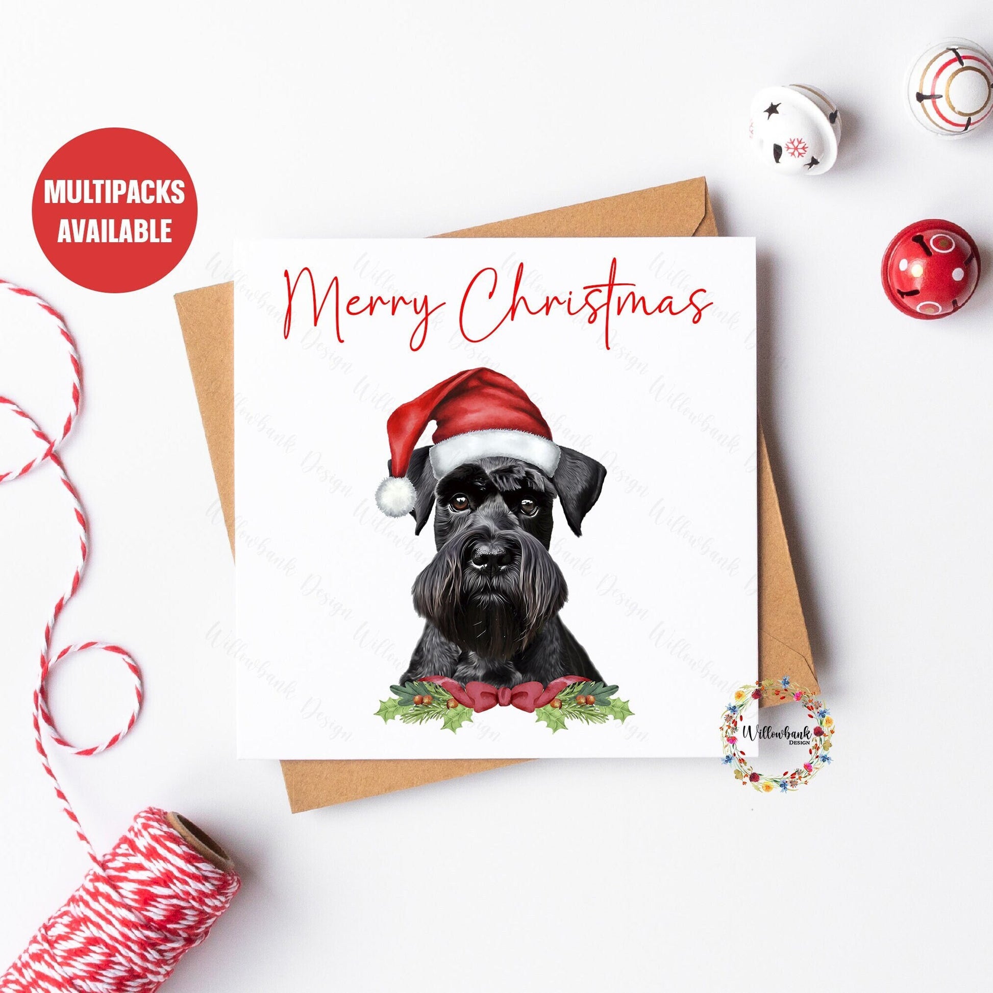 Miniature Schnauzer Christmas Card l Black Schnauzer l Dog Lover Festive Card l Santa Dogs