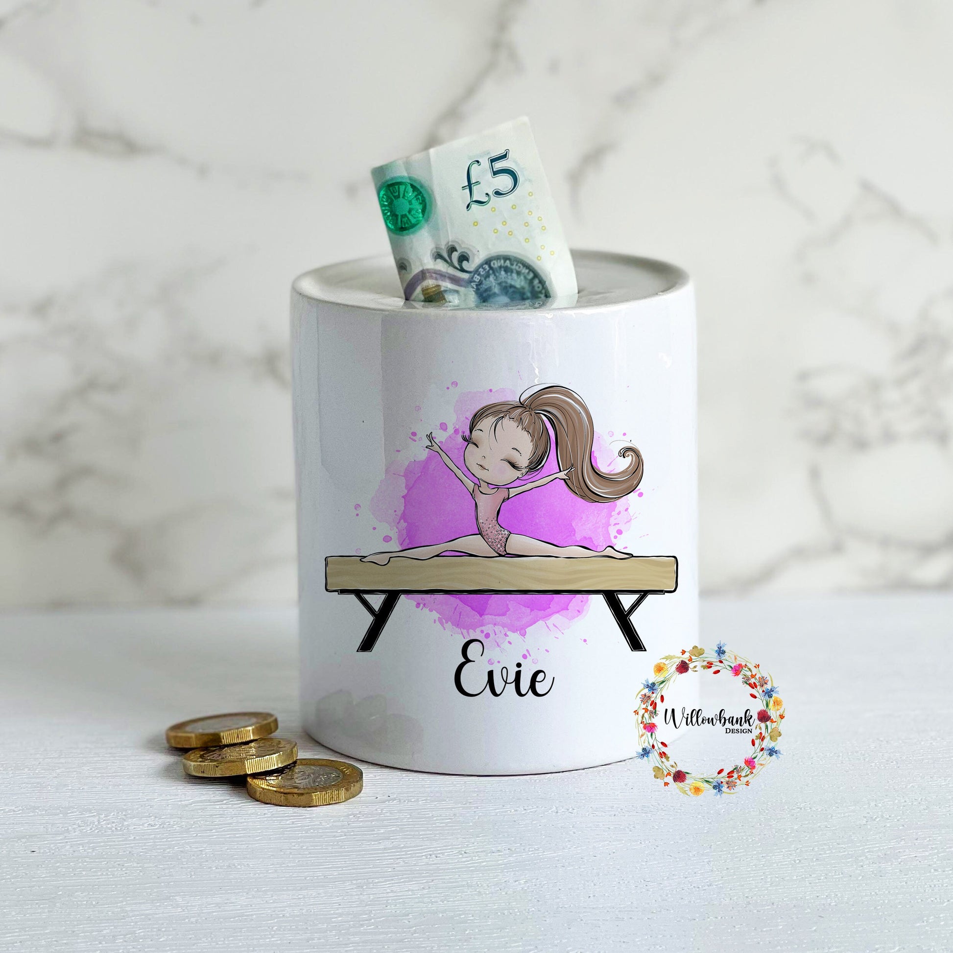 Personalised Gymnastics Money Box l Savings Jar l Gymnast Gift l Children's Savings Jar l Piggy Bank l Pocket Money