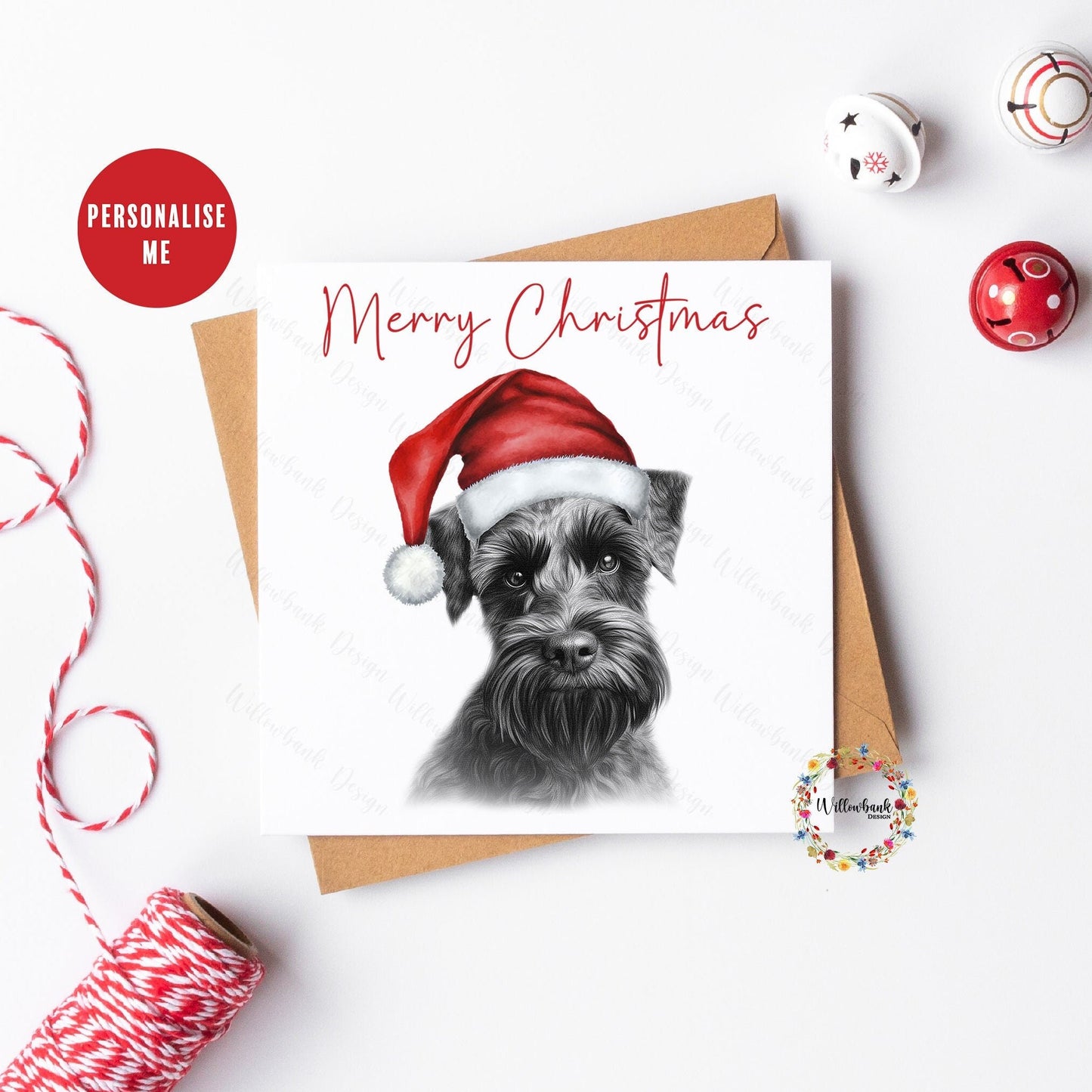 Personalised Sketchy Black Miniature Schnauzer Christmas Card l Dog Lover Festive Card l Santa Dogs