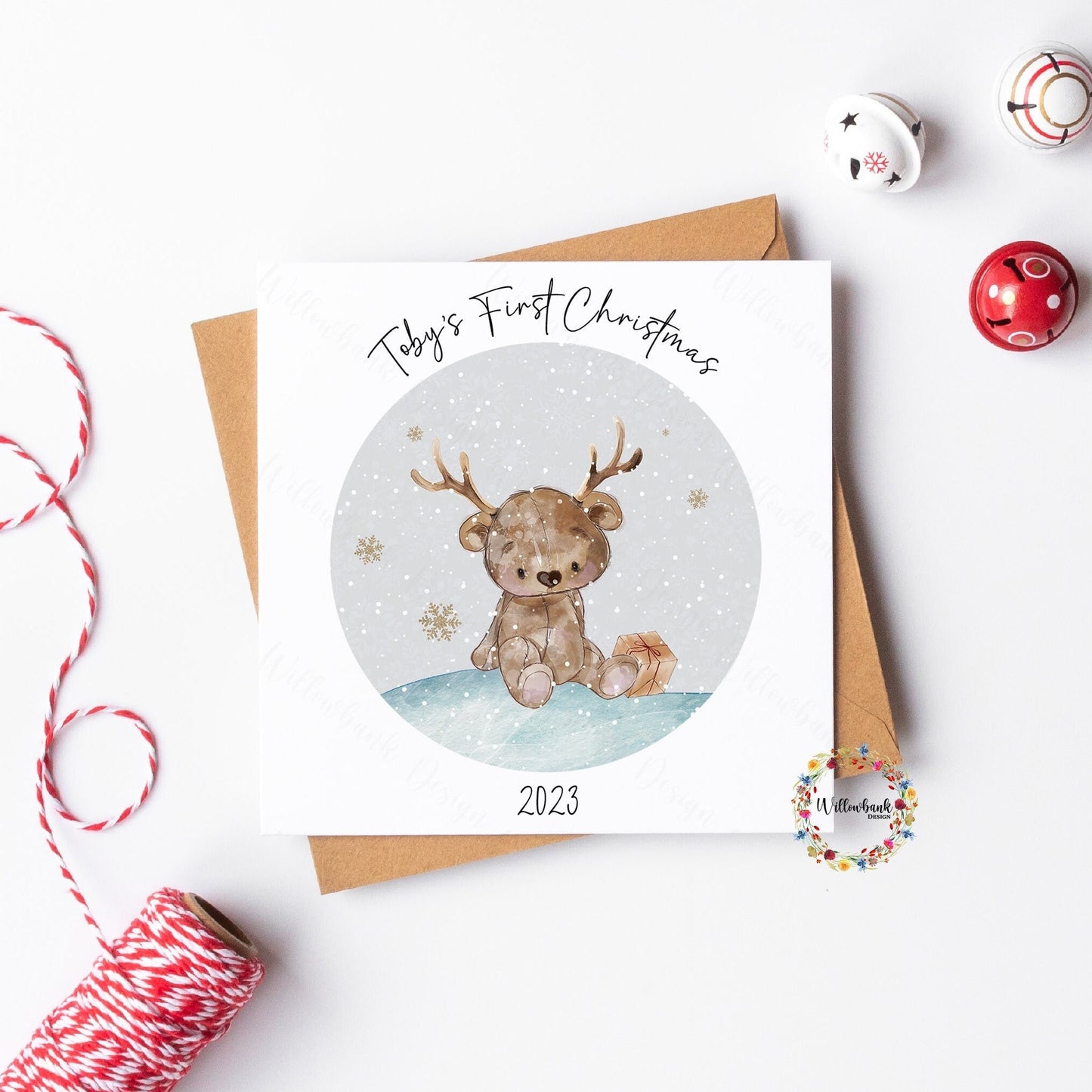 Personalised Baby's First Christmas Card l Reindeer Bear Christmas Greeting Card l 1st Christmas