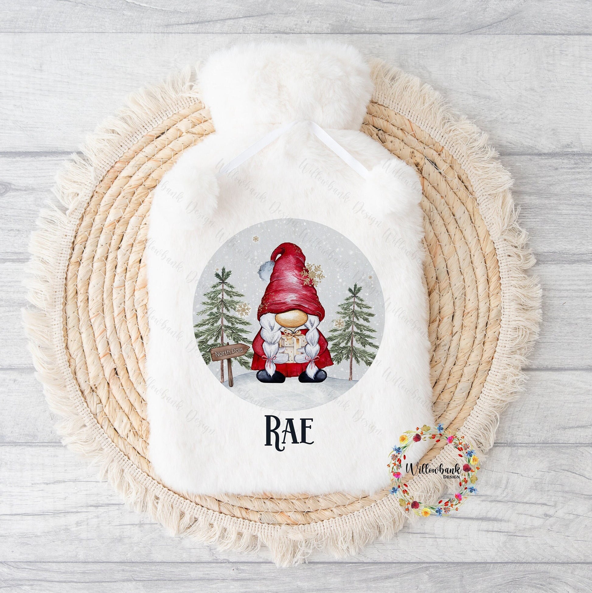 Personalised Hot Water Bottle l Christmas Gonk l Festive Gnome l Christmas Gift Idea l Stocking Filler l Christmas Eve Box