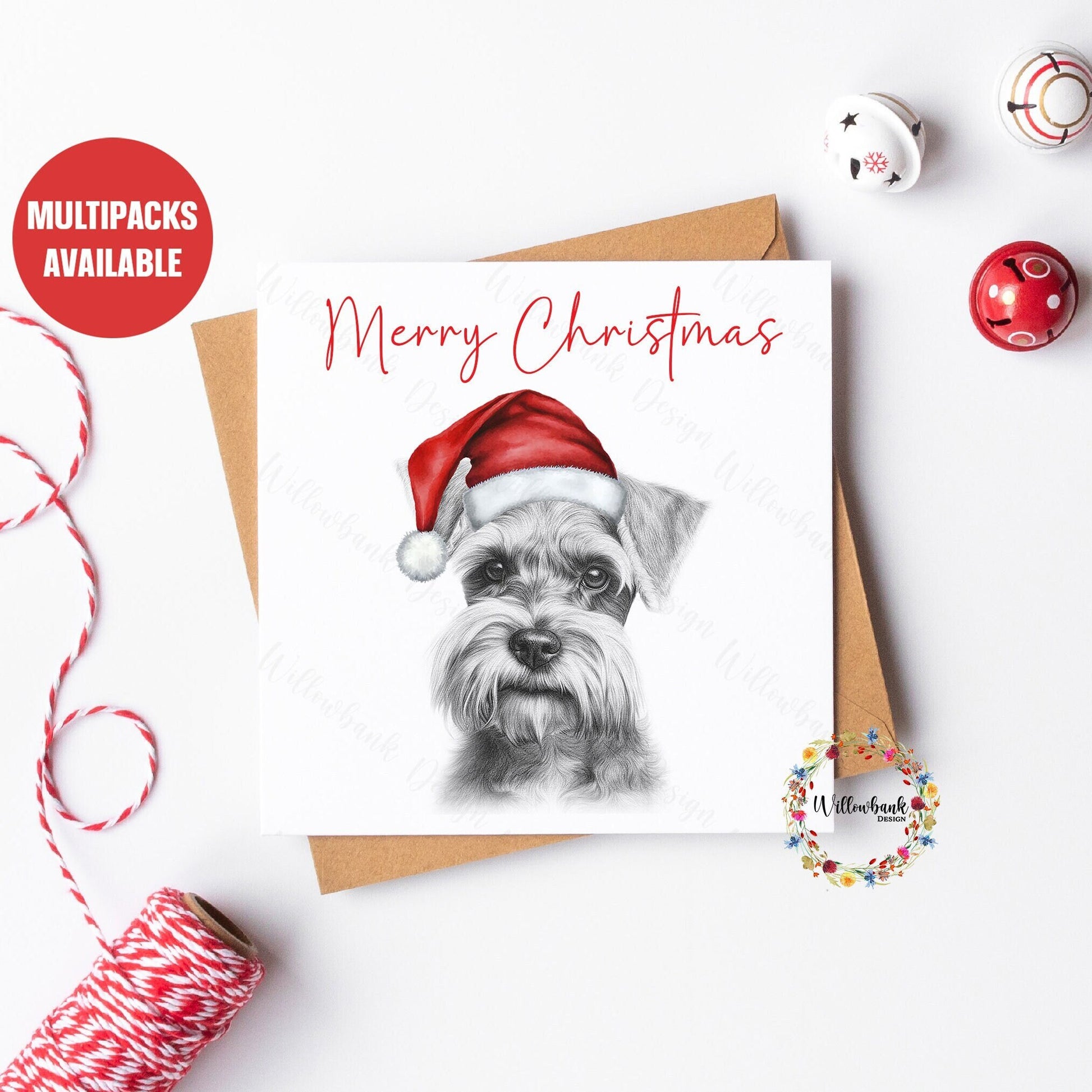 Personalised Sketchy Miniature Schnauzer Christmas Card l Dog Lover Festive Card l Santa Dogs