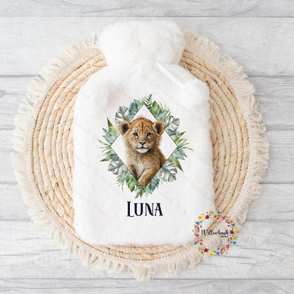 Personalised Hot Water Bottle l Lion Safari Animal l Children's Gift Idea l Stocking Filler l Christmas Gift l Birthday Present