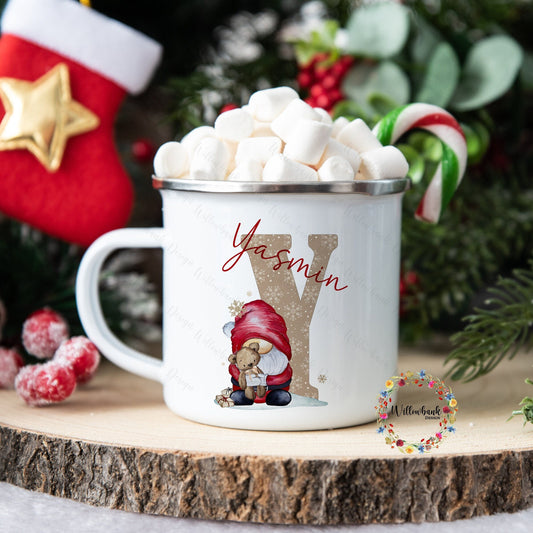 Personalised Christmas Gonk Enamel Camping Mug l Children's Christmas Mug l Hot Chocolate Mug