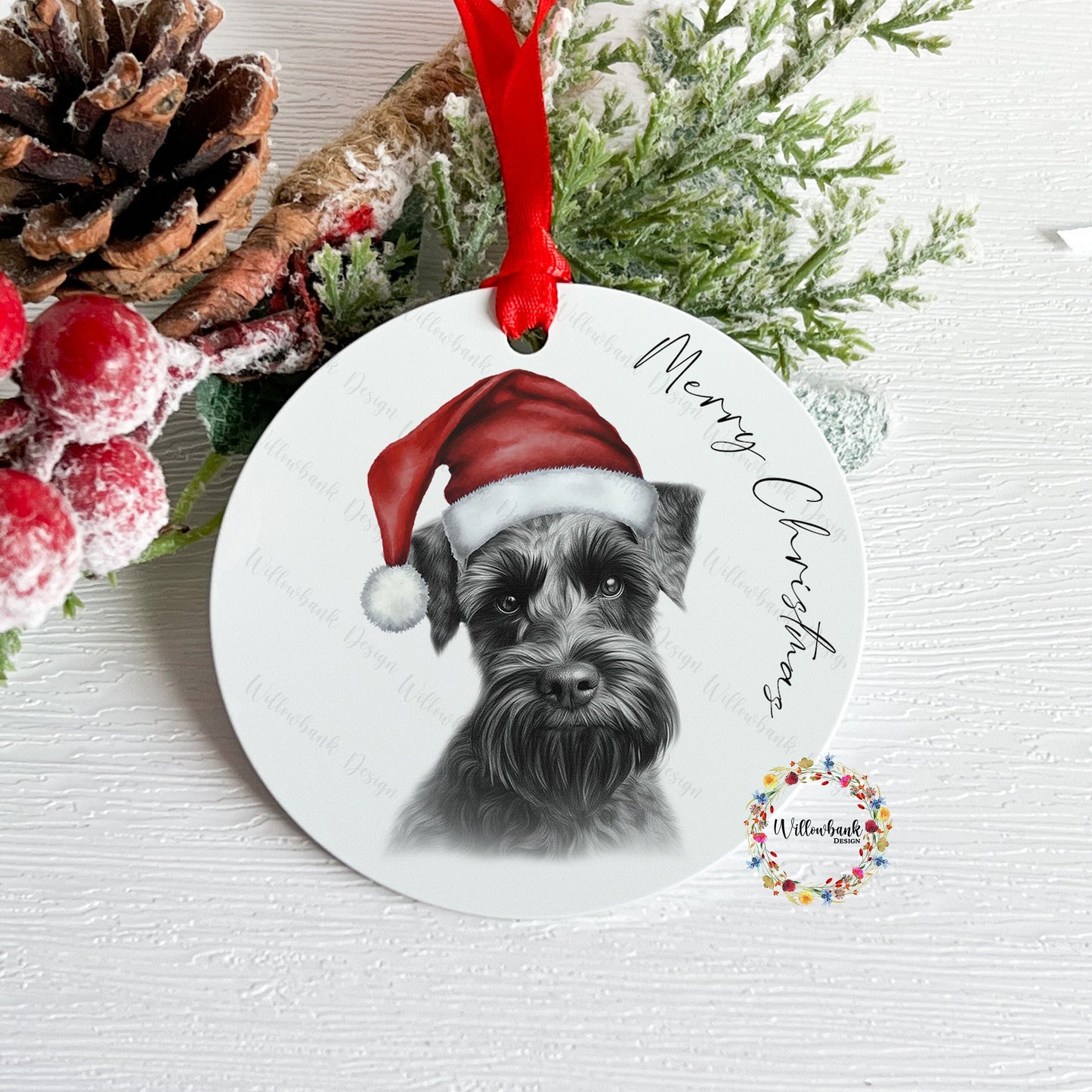 Personalised Sketchy Black Miniature Schnauzer Christmas Tree Decoration l Dog Lover l Santa Dogs l Hanging Decoration l Hanging Ornament