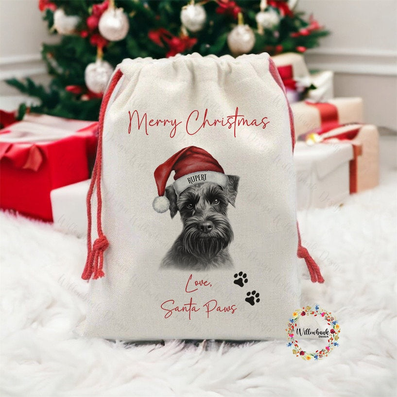 Personalised Sketchy Black Miniature Schnauzer Christmas Christmas Sack l Personalised Christmas Sack l Xmas Eve Box l Xmas Bags