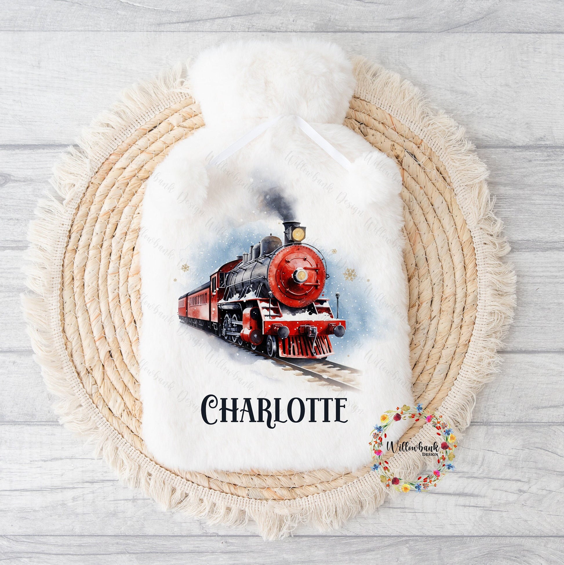 Personalised Hot Water Bottle l Santa l North Pole Express Train l Polar Express l Children's Christmas Gift Idea l Stocking Filler