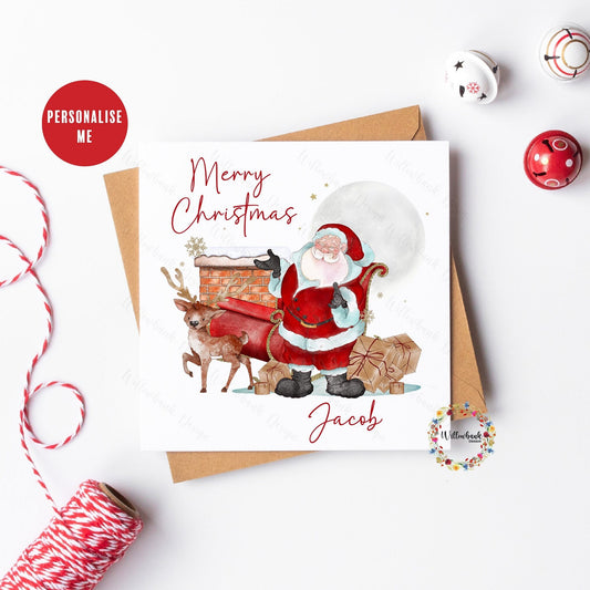 Personalised Father Christmas Sleigh Card l Santa Claus l Christmas Card For Child l Card for Her / Him