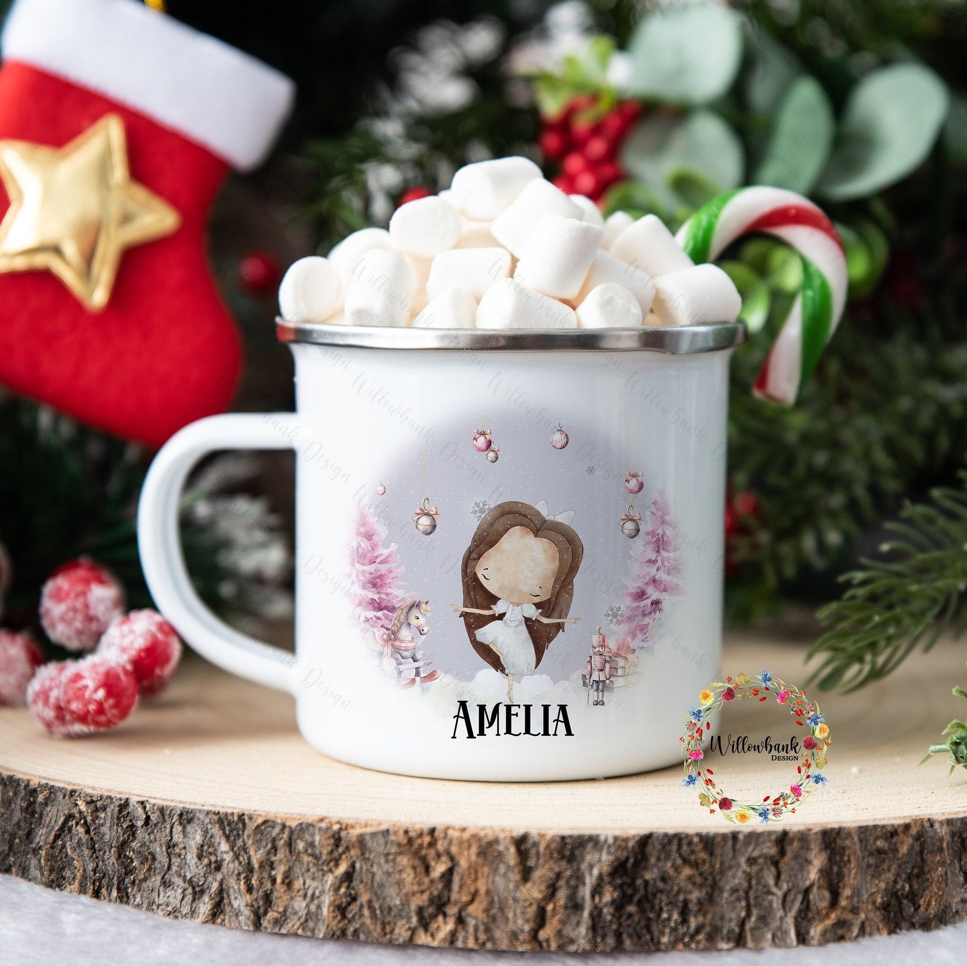 Personalised Christmas Nutcracker Clara Enamel Camping Mug l Ballerina l Children's Christmas Mug l Hot Chocolate Mug