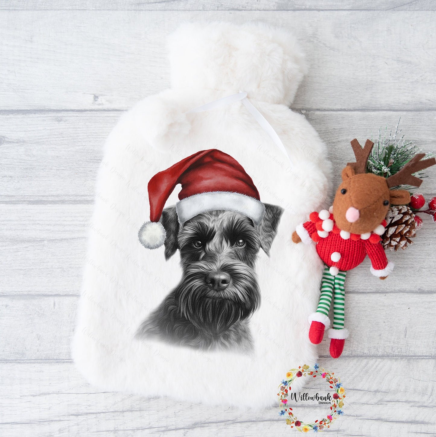 Miniature Schnauzer Hot Water Bottle l Santa l Father Christmas l Christmas Gift Idea l Stocking Filler l Dog Lover Gift