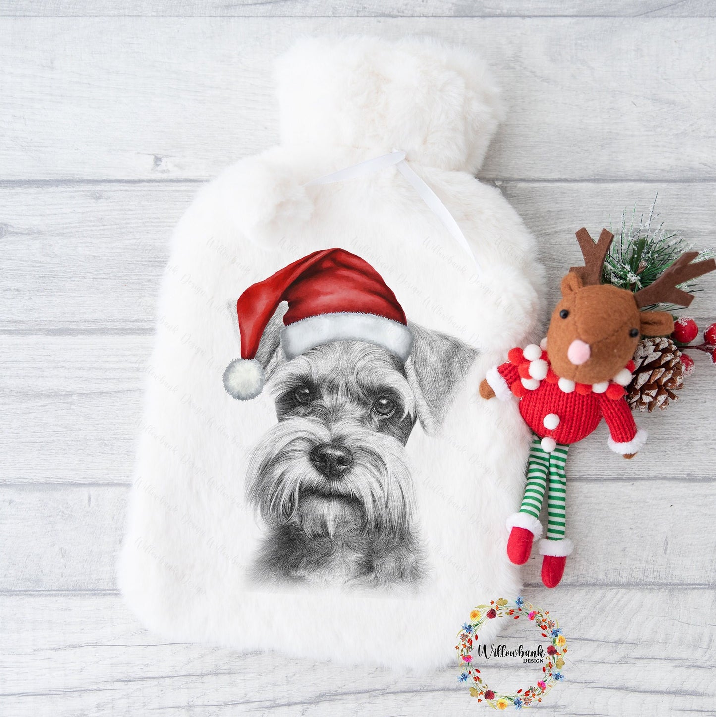 Miniature Schnauzer Hot Water Bottle l Santa l Father Christmas l Christmas Gift Idea l Stocking Filler l Dog Lover Gift