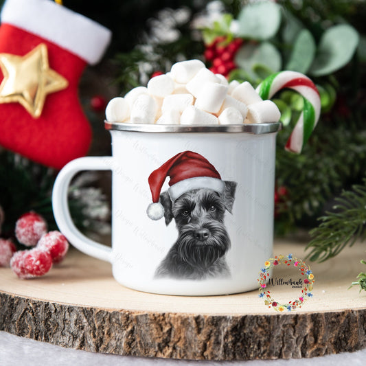 Miniature Schnauzer Enamel Camping Mug l Christmas Mug l Hot Chocolate Mug l Christmas Eve l Dog Lover Gift