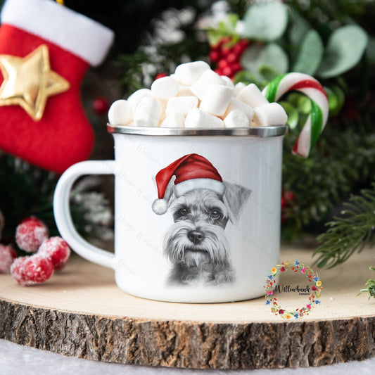 Miniature Schnauzer Enamel Camping Mug l Christmas Mug l Hot Chocolate Mug l Christmas Eve l Dog Lover Gift