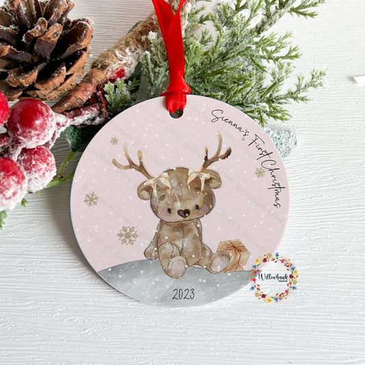 Personalised Baby's First Christmas Tree Decoration l First Christmas l Baby Keepsake Hanging Decoration l Hanging Ornament l Reindeer Bear