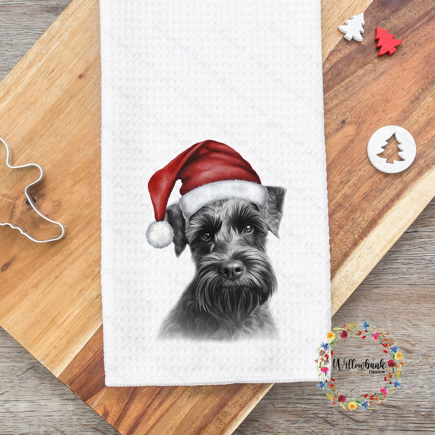 Miniature Schnauzer Christmas Tea Towel l Black Schnauzer l Dog Lover l Santa Dogs