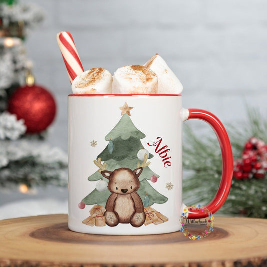 Personalised Christmas Reindeer 11oz Mug l Children's Christmas Mug l Hot Chocolate Mug l Christmas Eve l Stocking Filler l Christmas Tree