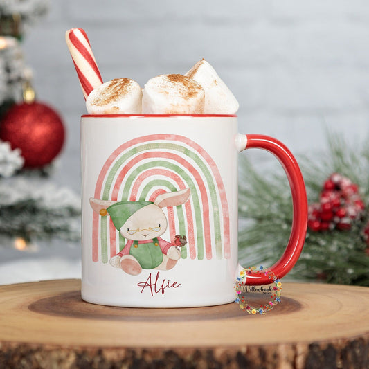 Personalised Santa's Workshop Elf Rainbow 11oz Mug l Children's Christmas Mug l Hot Chocolate Mug l Stocking Filler