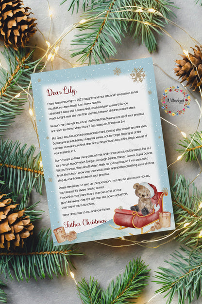 Personalised Letter From Father Christmas l Santa Claus l Nice List l Christmas Bear l Letter From The North Pole