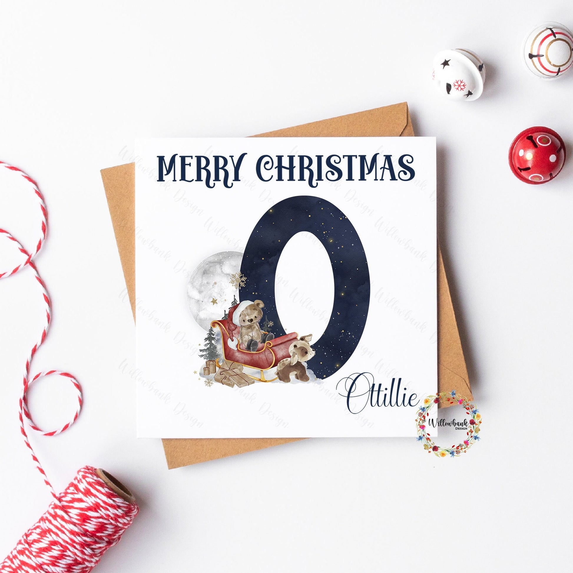 Personalised Santa's Sleigh Christmas Bear Card l Santa Claus l Father Christmas l Christmas Card For Child l Card for Her / Him