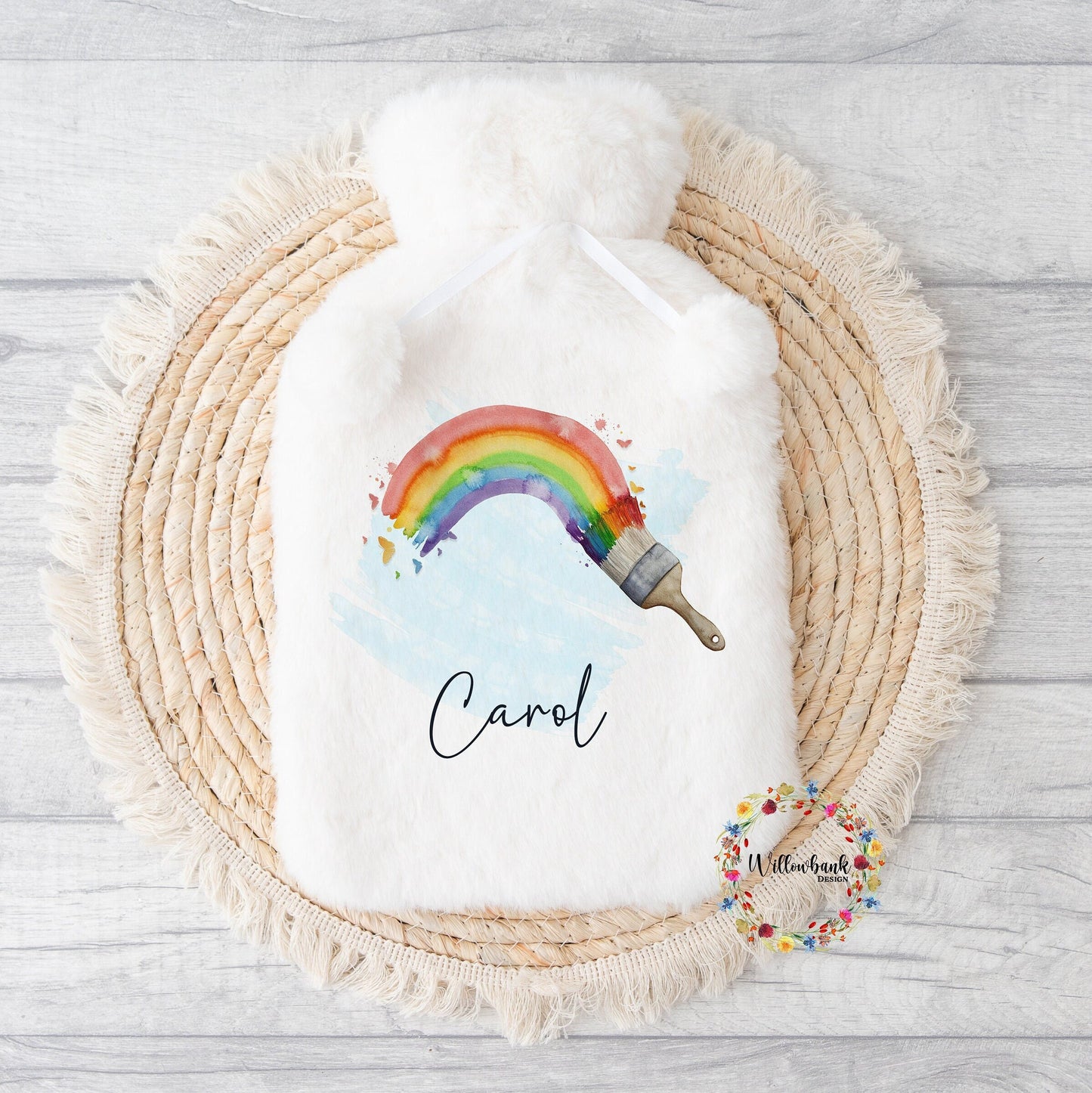 Personalised Hot Water Bottle l Rainbow Paintbrush l Stocking Filler l Christmas Gift l Birthday Present l Positivity Gift