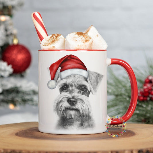 Personalised Sketchy Black Miniature Schnauzer Christmas 11oz Mug l Dog Lover l Santa Dogs l Puppy Gift