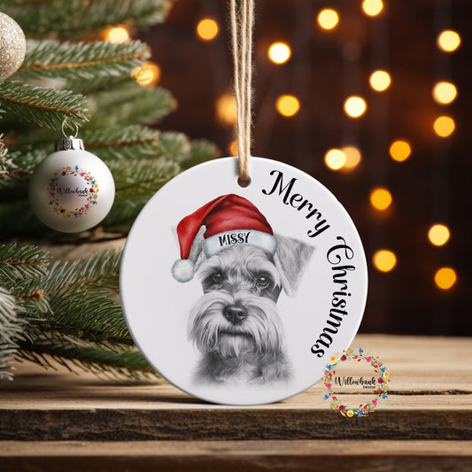 Personalised Sketchy Miniature Schnauzer Christmas Tree Decoration l Dog Lover l Santa Dogs l Hanging Decoration l Hanging Ornament