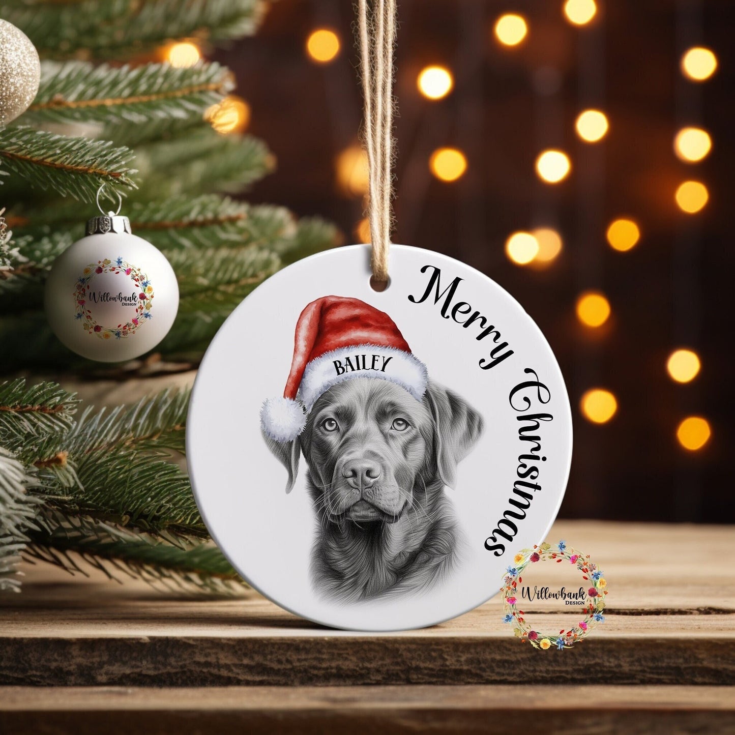 Personalised Sketchy Labrador Christmas Tree Decoration l Dog Lover l Santa Dogs l Hanging Decoration l Hanging Ornament l Black Lab l Choc