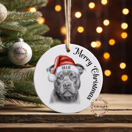 Personalised Sketchy Staffy Christmas Tree Decoration l Dog Lover l Santa Dogs l Decoration l Hanging Ornament l Staffordshire Bull Terrier