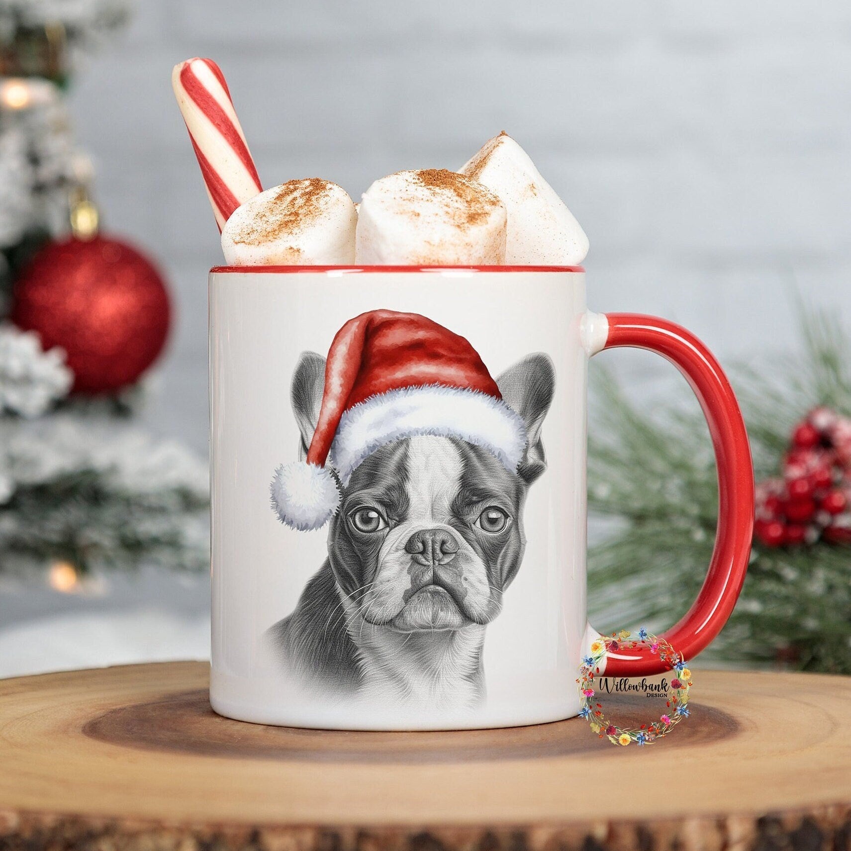 Personalised Sketchy Boston Terrier Christmas 11oz Mug l Dog Lover l Santa Dogs l Puppy Gift l Stocking Filler l Dog Mama