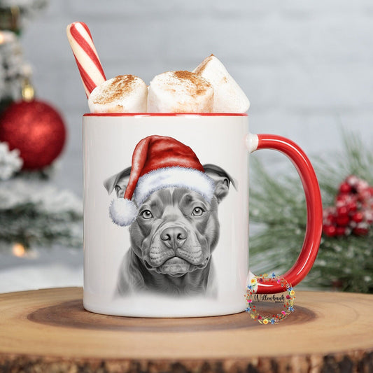 Personalised Sketchy Staffie Staffy Christmas 11oz Mug l Dog Lover l Santa Dogs l Puppy Gift l Stocking Filler l Staffordshire Bull Terrier