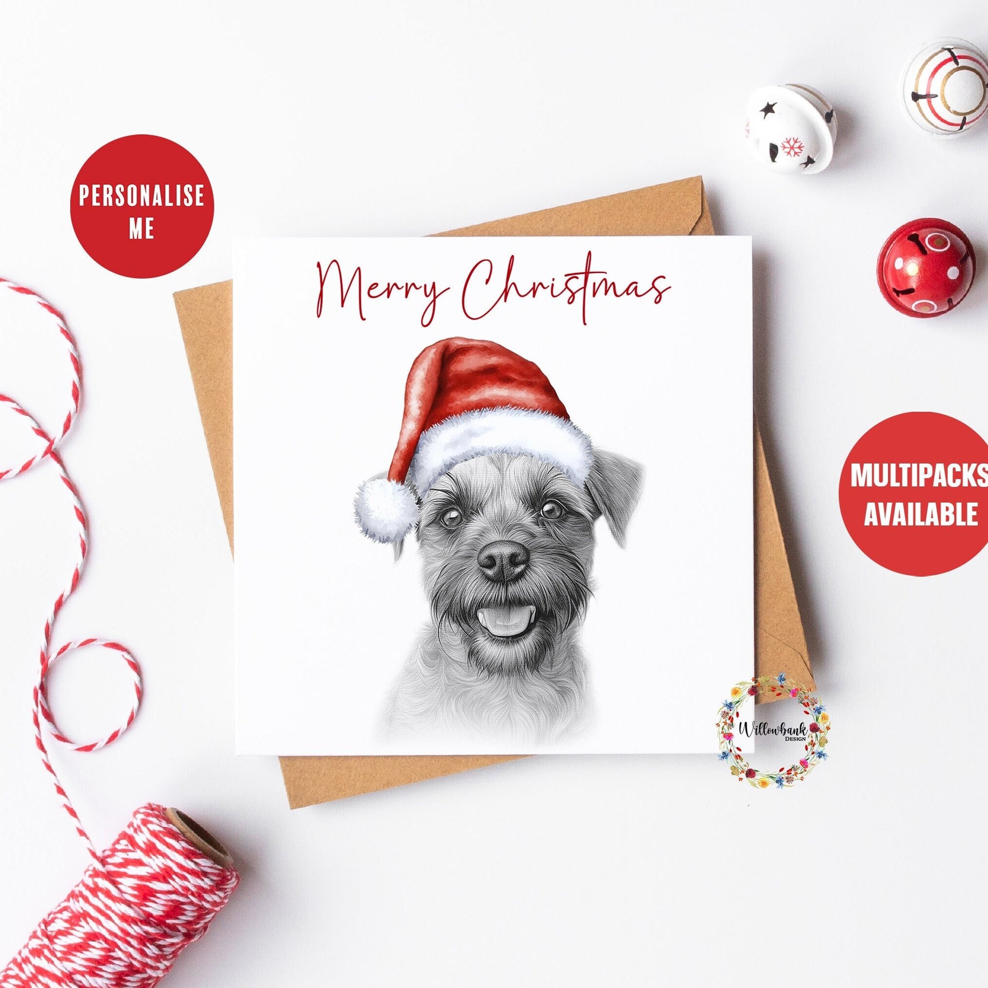 Personalised Sketchy Border Terrier Christmas Card l Dog Lover Festive Card l Santa Dogs l Dog Mama