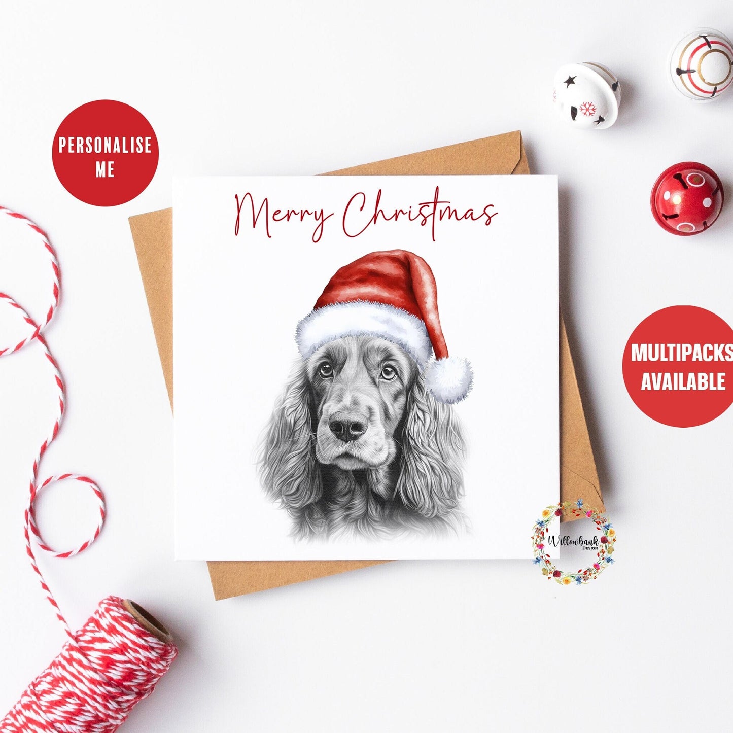 Multipack Personalised Sketchy Cocker Spaniel Christmas Card l Dog Lover Festive Card l Santa Dogs l Dog Mama