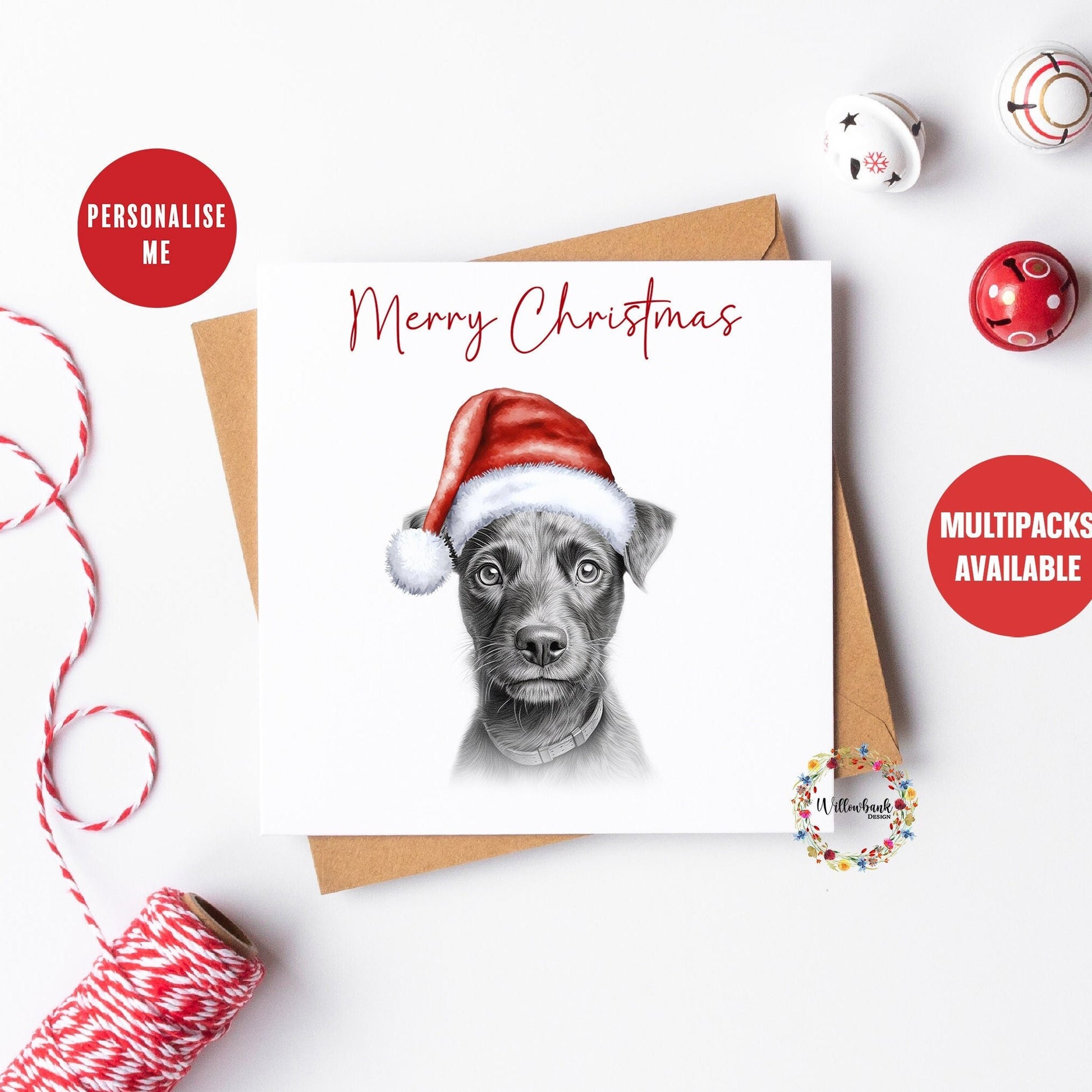 Multipack Personalised Patterdale Terrier Christmas Card l Dog Lover Festive Card l Santa Dogs l Dog Mama