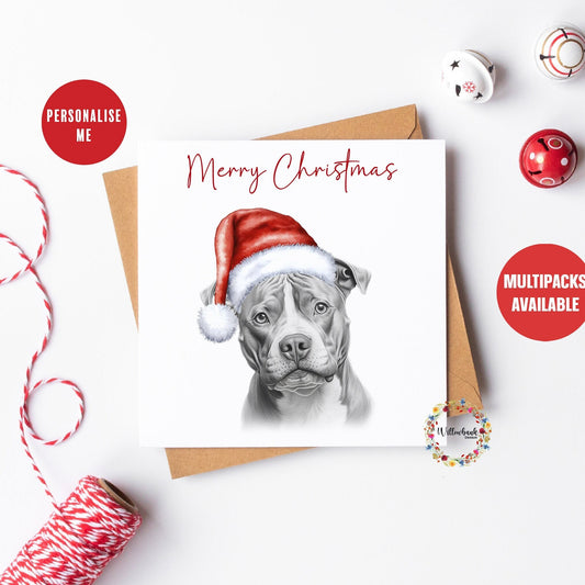 Personalised Pitbull Christmas Card l Dog Lover Festive Card l Santa Dogs l Dog Mama