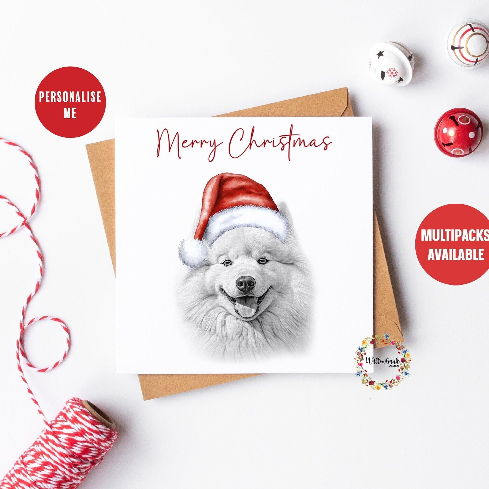 Multipack Personalised Samoyed Christmas Card l Dog Lover Festive Card l Santa Dogs l Dog Mama l Siberian Dog