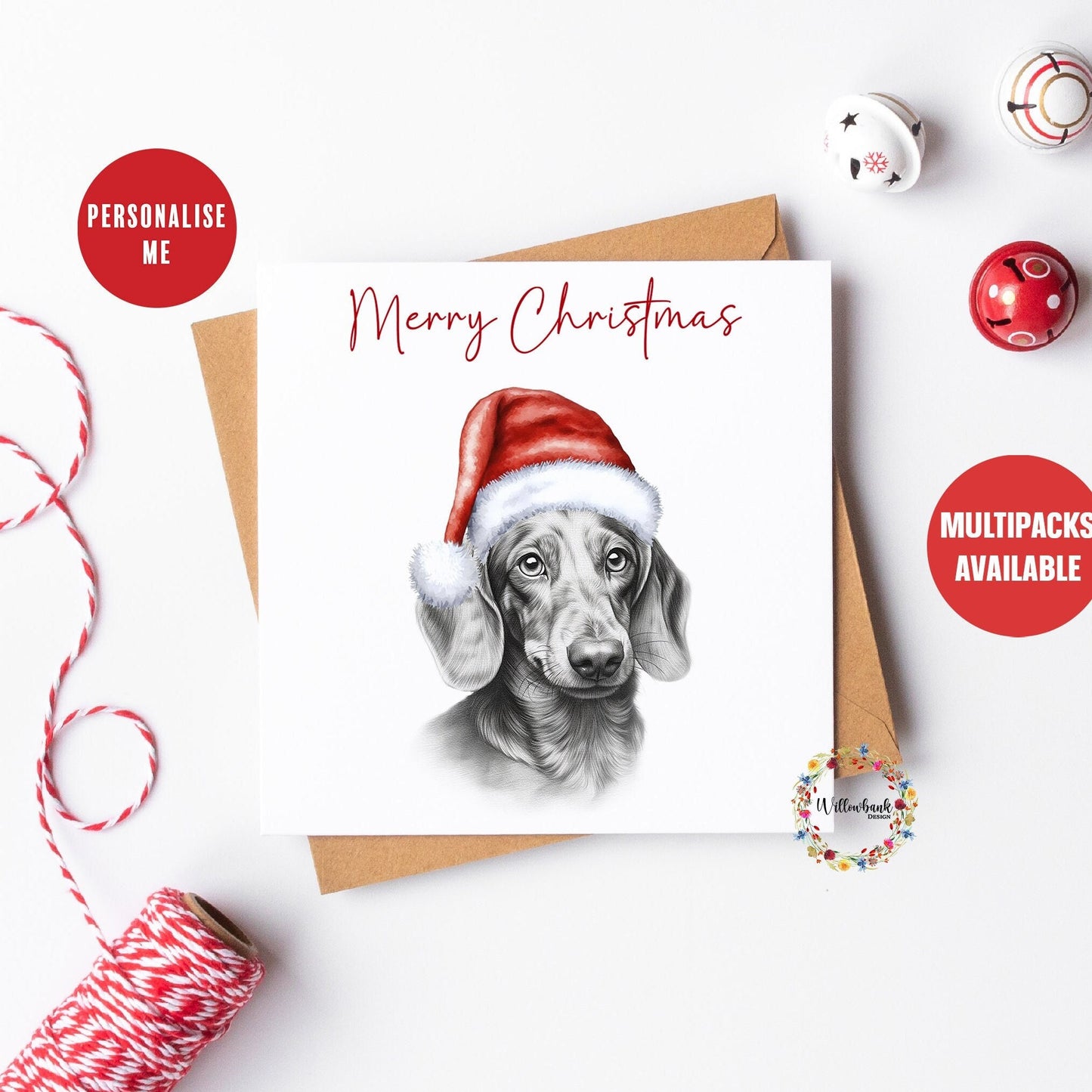 Multipack Personalised Dachshund Christmas Card l Sausage Dog l Dog Lover Festive Card l Santa Dogs l Dog Mama l Puppy Xmas Card