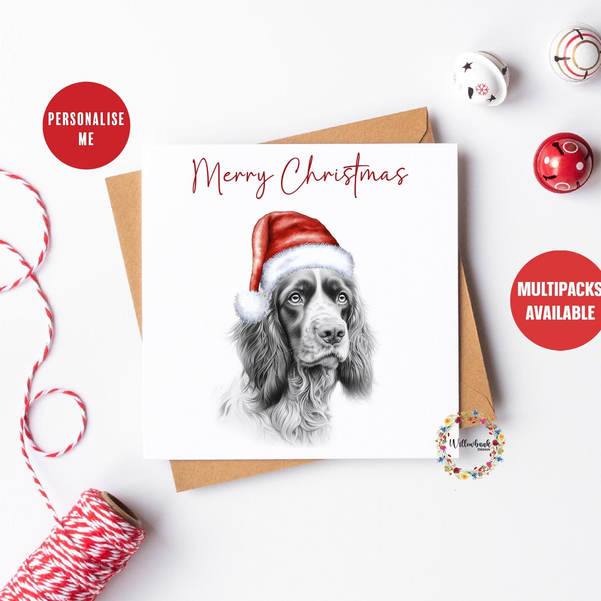 Multipack Personalised Springer Spaniel Christmas Card l Dog Lover Festive Card l Santa Dogs l Dog Mama l Puppy Xmas Card