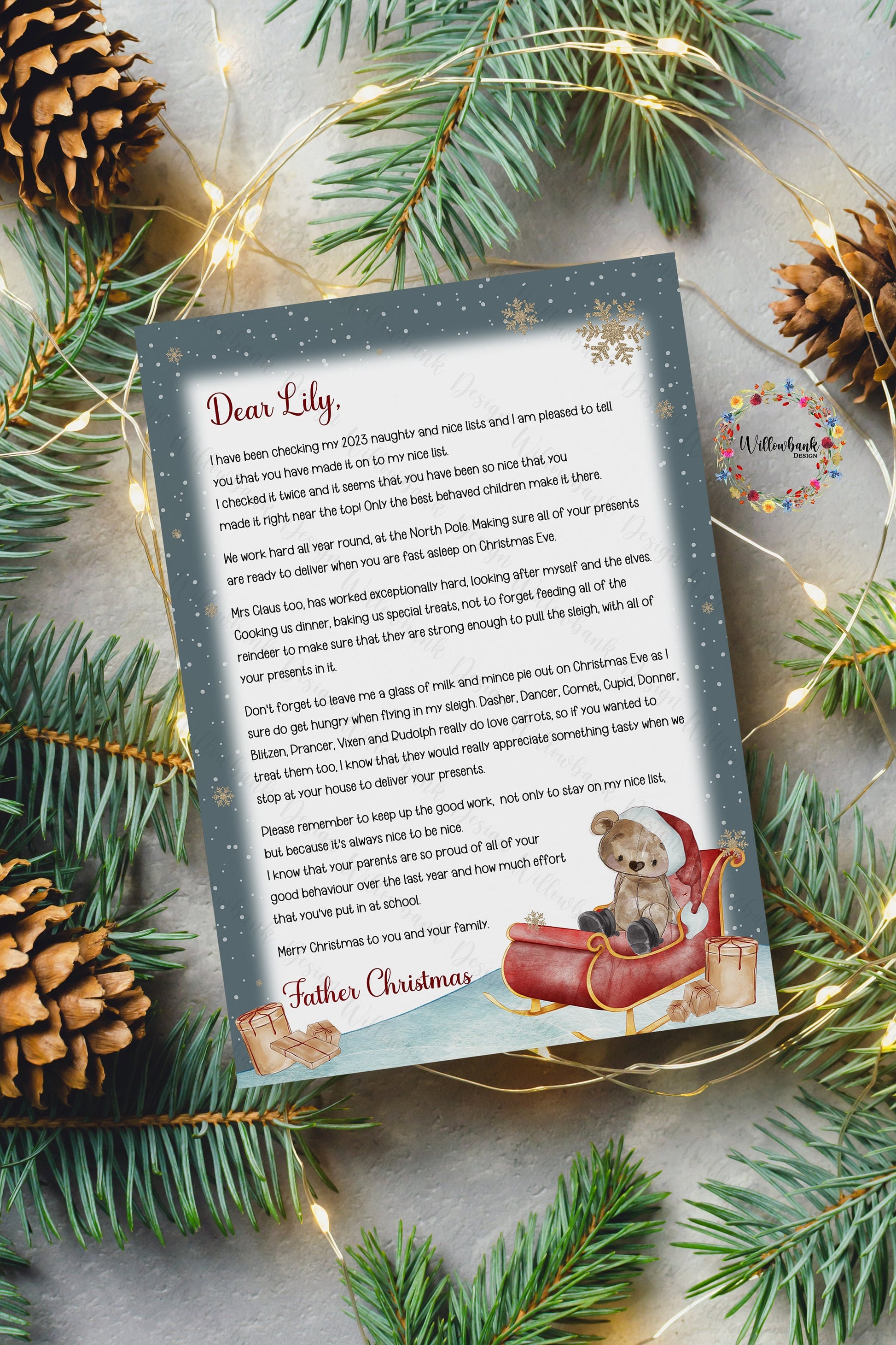 Personalised Letter From Father Christmas l Santa Claus l Nice List l Christmas Bear l Letter From The North Pole