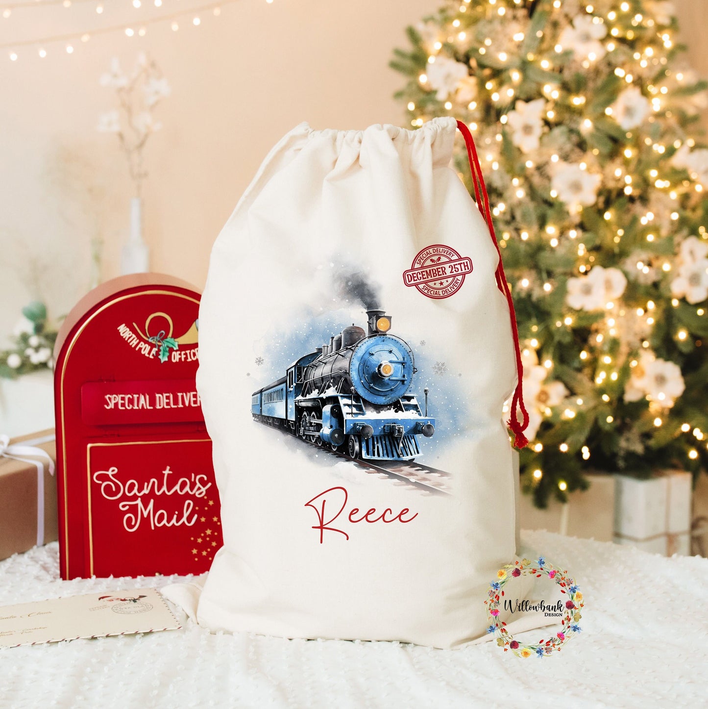 Personalised North Pole Express Christmas Train Sack l Personalised Christmas Sack l Xmas Sack l Christmas Eve l Steam Train