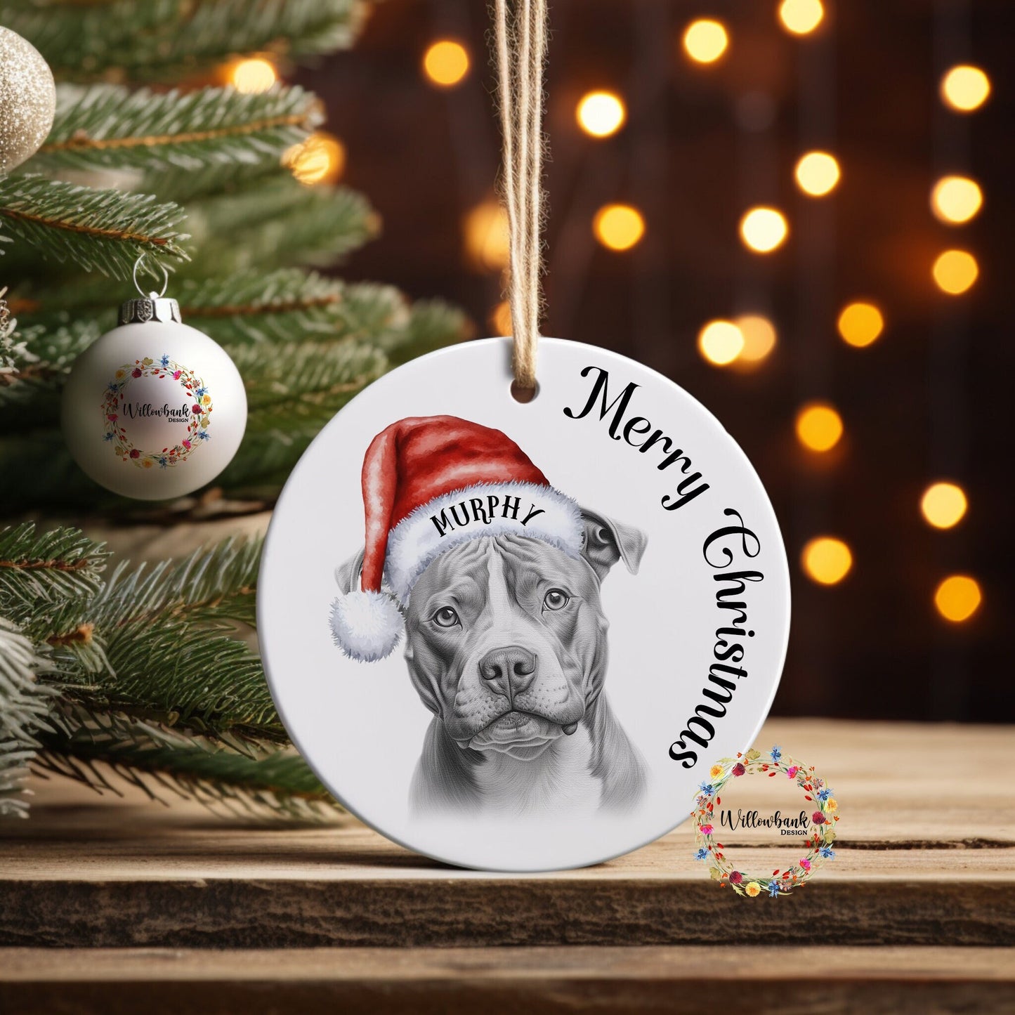 Personalised Sketchy Pitbull Christmas Tree Decoration l Dog Lover l Santa Dogs l Hanging Decoration l Hanging Ornament l Puppy