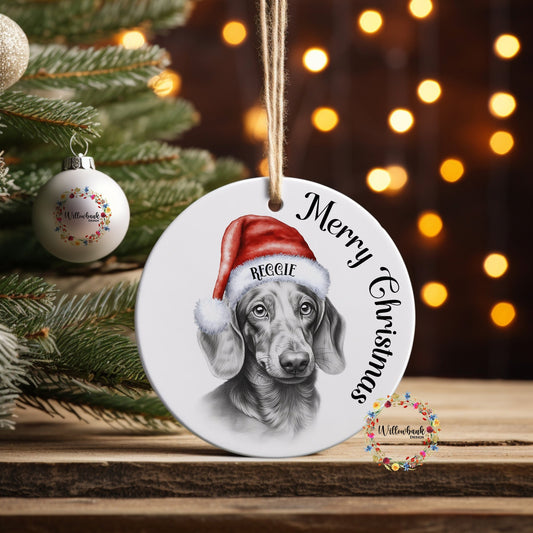 Personalised Sketchy Dachshund Christmas Tree Decoration l Dog Lover l Santa Dogs l Hanging Decoration l Hanging Ornament l Sausage Dog