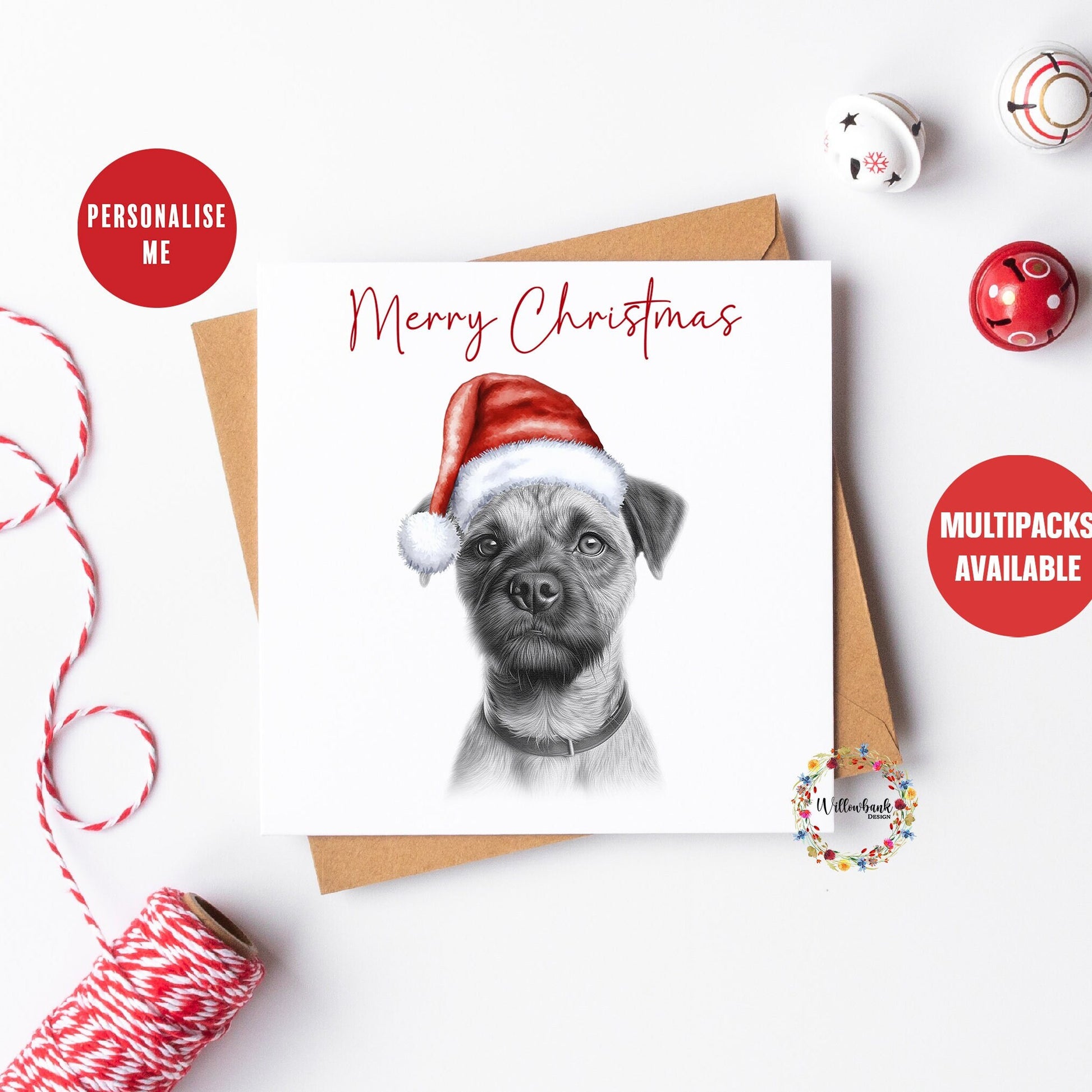 Personalised Sketchy Border Terrier Christmas Card l Dog Lover Festive Card l Santa Dogs l Dog Mama