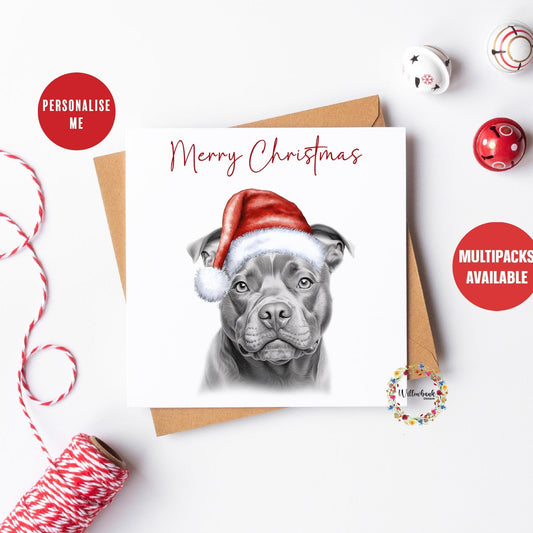 Multipack Personalised Staffy Christmas Card l Staffordshire Bull Terrier l Dog Lover Festive Card l Santa Dogs l Dog Mama l Puppy Xmas