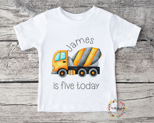 Personalised Happy Birthday Construction Vehicle Tshirt l First Birthday l Kids Birthday l Digger l Excavator l Cement Mixer l Dump Truck