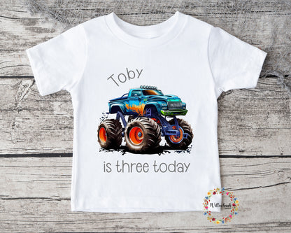 Personalised Happy Birthday Monster Truck Tshirt